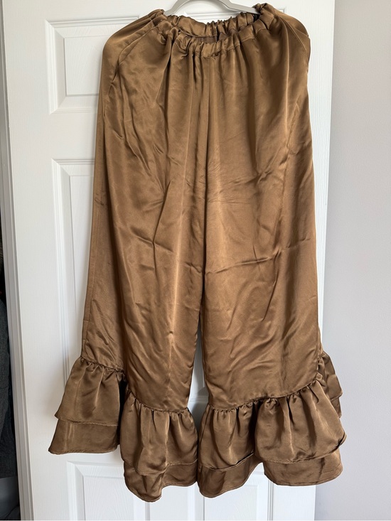 Pirnay Pants - Satin Wide-Leg Ruffle-Hem Pants in Bronze